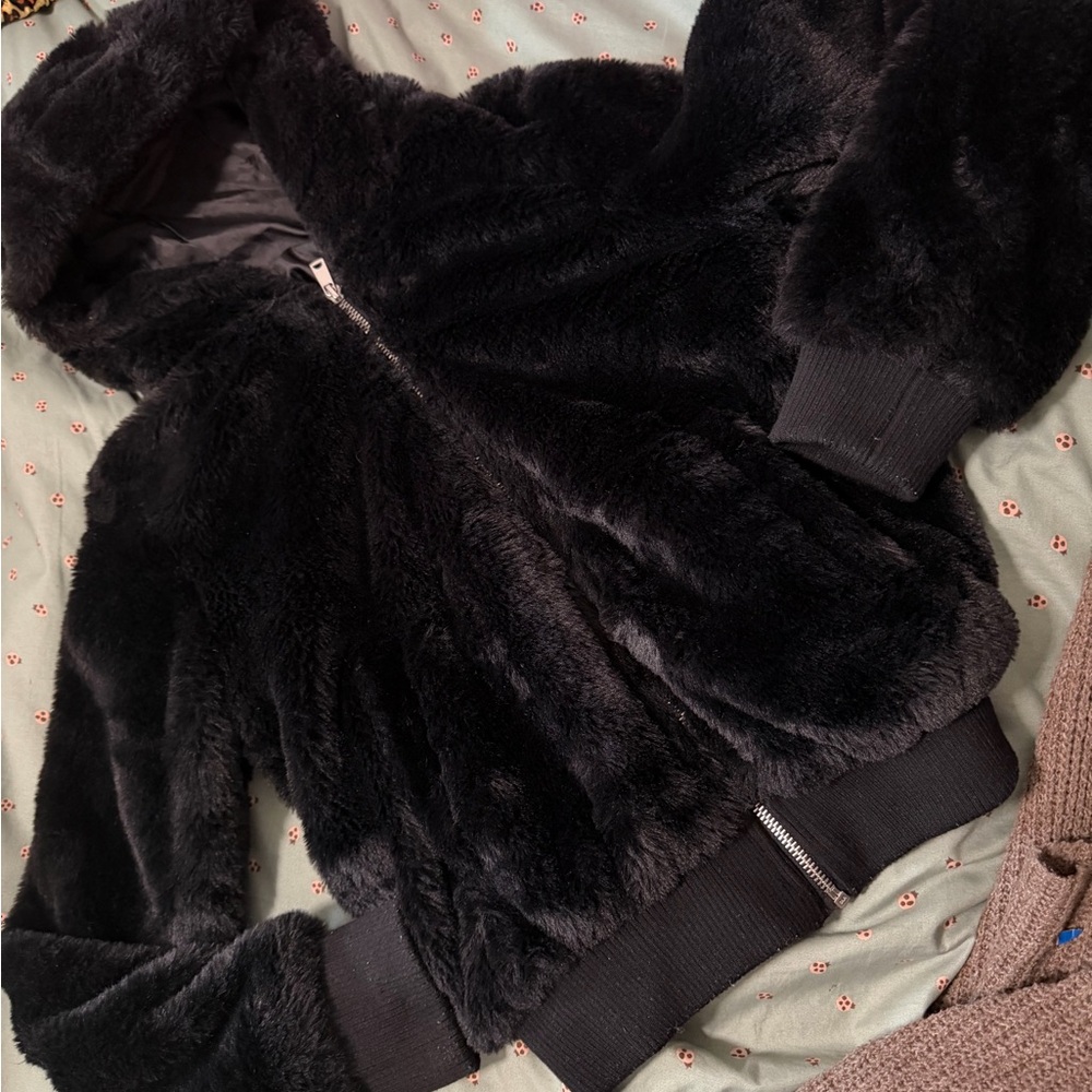 Fashion Nova Black Plush Hooded Teddy Coat